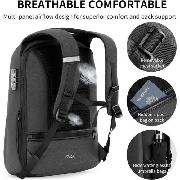 Laptop Backpack 15.6 inch with TSA Lock and USB Charging Flight Approved - Picture 5 of 14